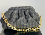 Black Faux Straw Chain Clutch