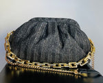 Black Faux Straw Chain Clutch